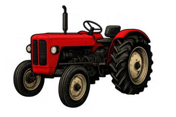 Red vintage farming tractor vector illustration transparent background