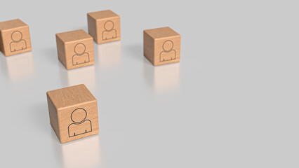 The Icon man on wood cube for Human Resources or Business concept 3d Rendering.