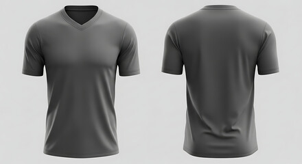 Premium Dark Grey V-Neck T-Shirt Template Displaying Front and Rear Perspectives, Ideal for Fashion Design and Product Showcases