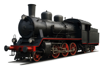 Fototapeta premium Vintage black steam locomotive on tracks showing power