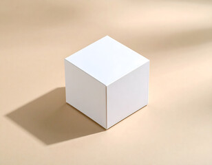 Minimalist White Cube on Soft Beige Background with Shadow Play