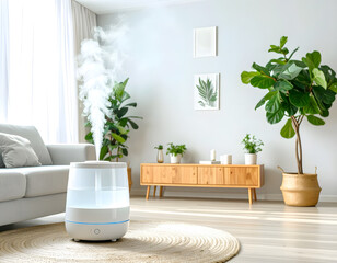 Modern Living Room with Humidifier and Green Indoor Plants
