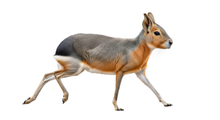 Patagonian mara walking isolated on white background.