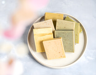 Assorted Handmade Soap Bars on a Minimalist Plate Display