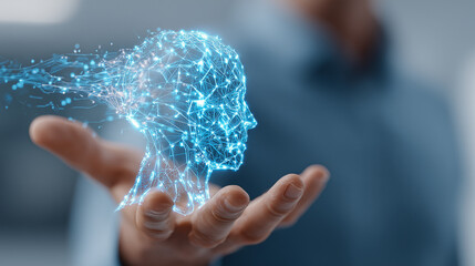 A person receiving career advice from a holographic AI coach, a concept for personalized professional development.