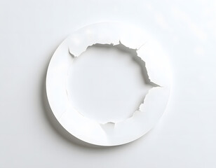 Circular Tear Design on White Background with Textured Edges