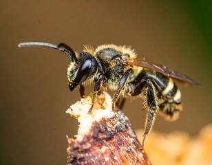 Close-up of a bee on a twig