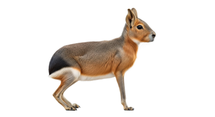 Patagonian mara standing isolated against a white background.