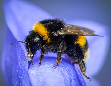 Close-up of a bee on a vibrant blue flower - Powered by Adobe