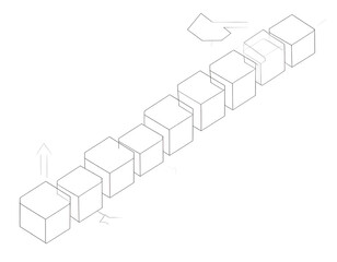Isometric View of Stacked Cubes with Directional Arrows Design