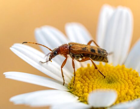 Close-up of a beetle on a daisy - Powered by Adobe