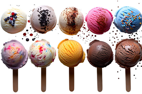 Delightful ice cream popsicles assortment perfect for summer promotions, mouthwatering flavors, vibrant colors, and refreshing treat for any dessert lover. Isolated To Transparent Background