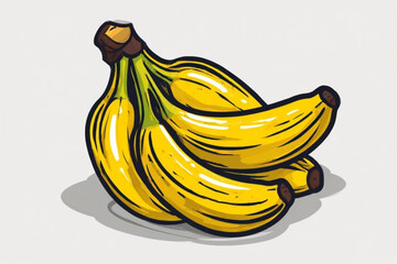 A vibrant illustration showcasing a bunch of ripe, yellow bananas, with detailed shading and highlights.