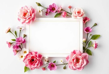 Elegant floral frame surrounds blank white card ,  template,  floral