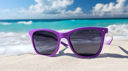 Purple Sunglasses on Sandy Beach Summer Vacation