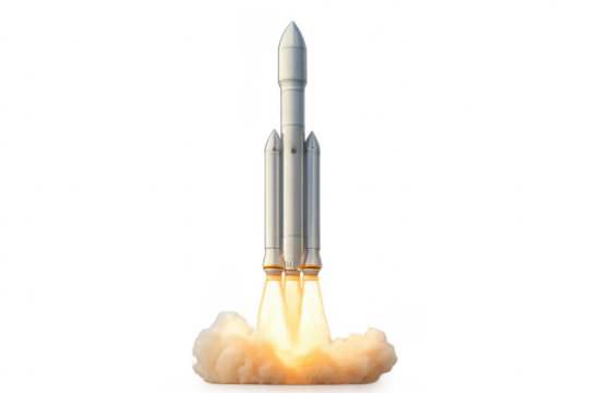 Rocket launching with powerful exhaust on transparent background - Powered by Adobe