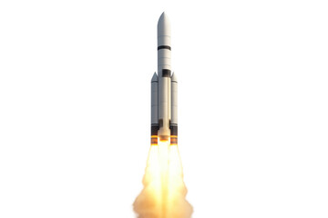 Naklejka premium Rocket launching with powerful fiery exhaust on transparent background
