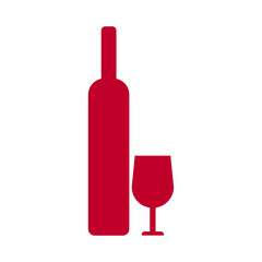 Bottle and glass set flat  red shape icon set vector illustration, wine, water logo, banner or backgraund