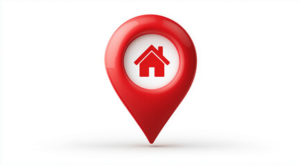3d red map pin with house icon, home, icon, house, button