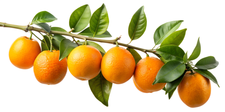 Orange branch isolated on transparent background, showcasing vibrant oranges and lush green leaves, capturing the essence of freshness and the natural beauty of citrus fruits