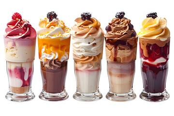 Indulge in a symphony of flavors with these decadent dessert parfaits, each a unique masterpiece of creamy textures and sweet delights, perfect for foodies. Isolated To Transparent Background