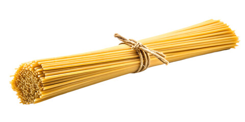 Spaghetti pasta bundle tied with natural twine isolated on a transparent background