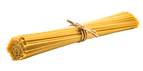 Spaghetti pasta bundle tied with natural twine isolated on a transparent background