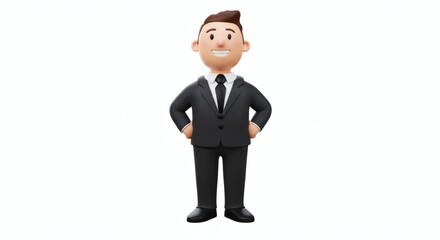 3D illustration of a cartoon character with a happy and confident expression