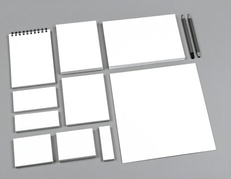 Blank Stationery Collection on Gray Background for Design Projects