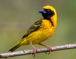 Close-up of a vibrant yellow bird perched on a branch
