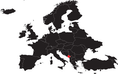Montenegro Highlighted on Europe Map