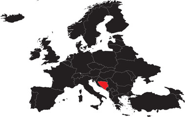 Bosnia & Herzegovina Highlighted on Europe Map