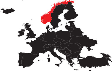 Norway Highlighted on Europe Map