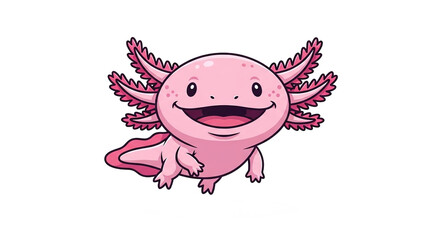 Cartoon axolotl with a happy expression isolated on white background.