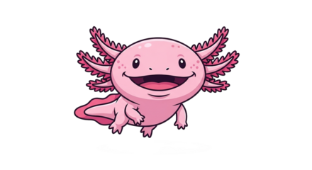 Cartoon axolotl with a happy expression isolated on white background.