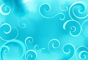 Elegant watercolor blue-green curls & flowing lines seamless pattern  , organic, shabby