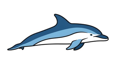 Obraz premium Playful cartoon dolphin swimming gracefully, perfect for children's designs, aquatic themes, and ocean life projects