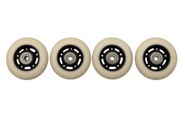 White inline skate wheels with bearings on transparent background