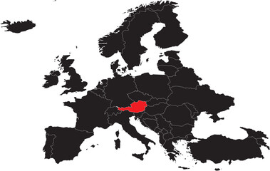 Austria Highlighted on Europe Map