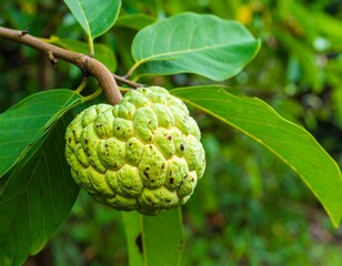Close-up of a custard apple on a tree