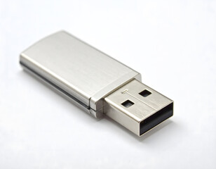 Silver USB Flash Drive on White Background for Technology Use