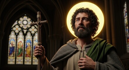 Naklejka premium Saint Andrew the First-Called: apostle mission, divine calling, holy disciple, sacred journey, spiritual guide, christian founder, faithful witness, heavenly patron, revered figure, sacred tradition.