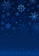 Falling blue snowflakes on a dark blue background for winter holiday season