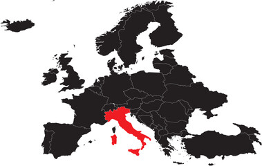 Italy Highlighted on Europe Map
