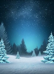 Naklejka premium Magical winter wonderland with snowcovered trees and a starry night sky