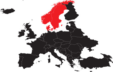 Scandinavian Countries Highlighted on Europe Map