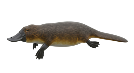 Platypus swimming isolated on white background.