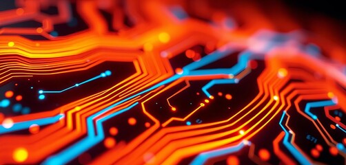 Abstract circuit board texture, glowing digital lines,  glow,  abstract