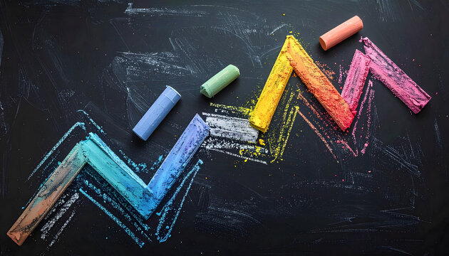Colorful Chalk Graphs on Black Chalkboard with Vibrant Hues