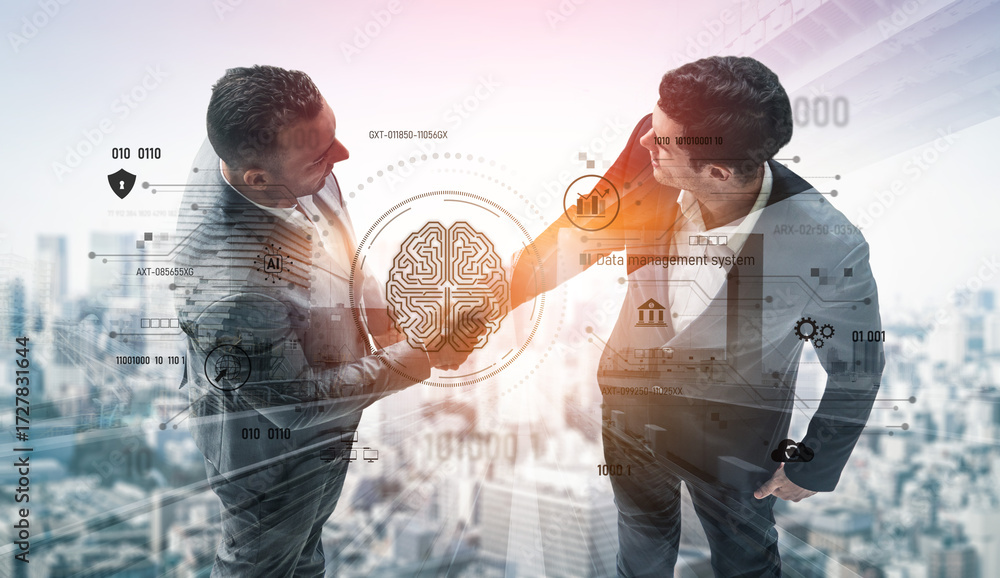 Poster ai data management system for digital analysis, with ai, data, and system repeating for better seo t